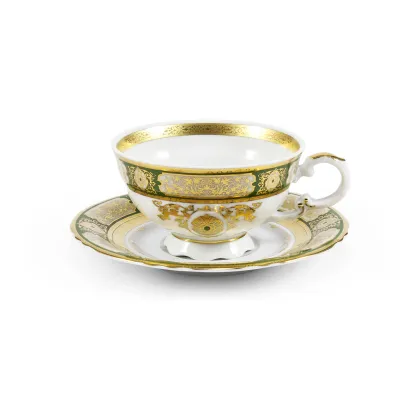 Picture Beautiful, richly decorated porcelain tea cup and saucer – Leander