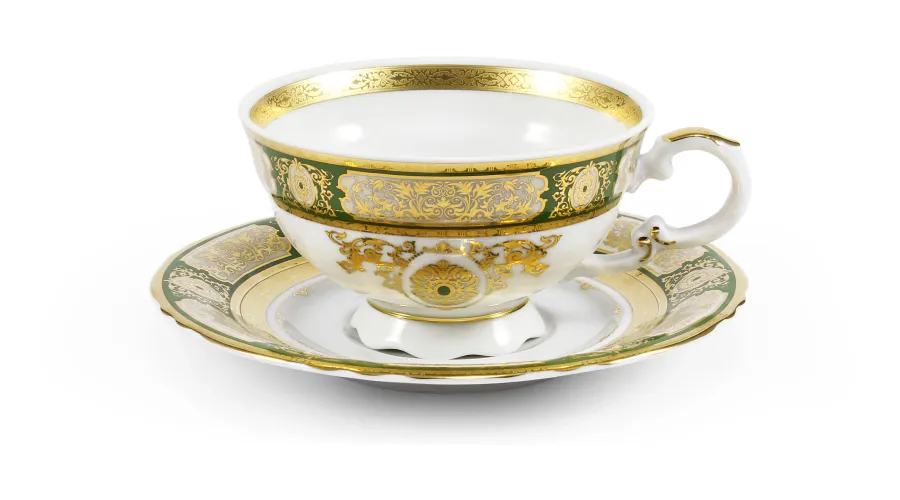 obrazek 1 Piękna bogato zdobiona filiżanka do herbaty ze spodkiem z porcelany – Leander