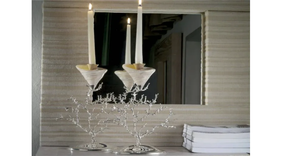 obrazek 1 Dekoracyjny świecznik z mosiądzu niklowanego i masy perłowej