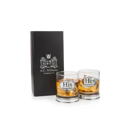 Zdjęcie Luksusowy prezent – komplet szklanek do whisky – „Jego najlepsza połowa”, „Jej najlepsza połowa” w kolorze miedzi