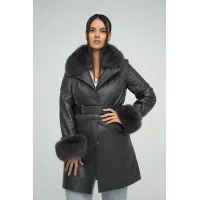 Picture Original women's leather jacket - fox fur cuffs and collar