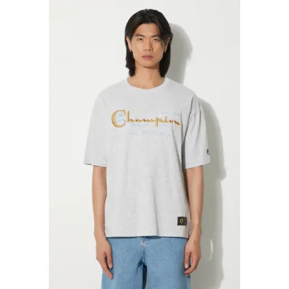Zdjęcie Champion t-shirt bawełniany męski kolor szary z aplikacją 219998