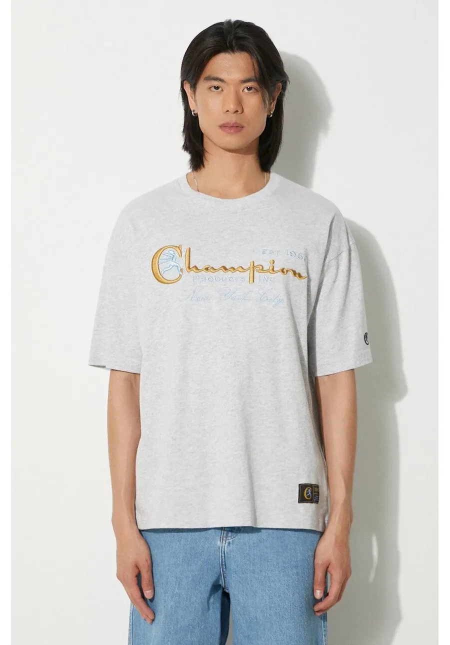obrazek 1 Champion t-shirt bawełniany męski kolor szary z aplikacją 219998