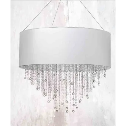 Zdjęcie Piękny żyrandol z perkalową białą tkaniną i przezroczystymi kryształami - Il Paralume Marina
