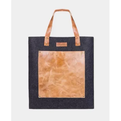 Zdjęcie Obszerna torba z elementami ze skóry i kieszenią zewnętrzną