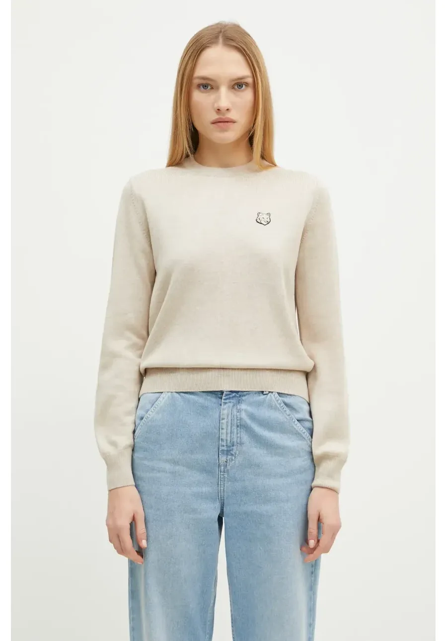 obrazek 1 Maison Kitsuné sweter wełniany Bold Fox Head Patch damski kolor beżowy lekki MW00801KT1036