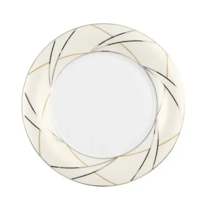 Zdjęcie Płaski okrągły 21,5-centymetrowy porcelanowy talerz z pięknym zdobieniem - Tettau