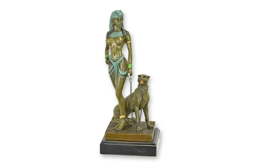 obrazek 1 Wyjątkowa rzeźba Kleopatry z panterą z brązu