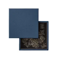 Picture Blue paper clip container made of genuine Italian leather