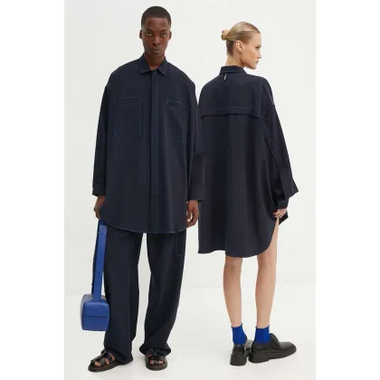 Zdjęcie Sunnei koszula z domieszką wełny kolor granatowy relaxed z kołnierzykiem klasycznym RTWXSHR006