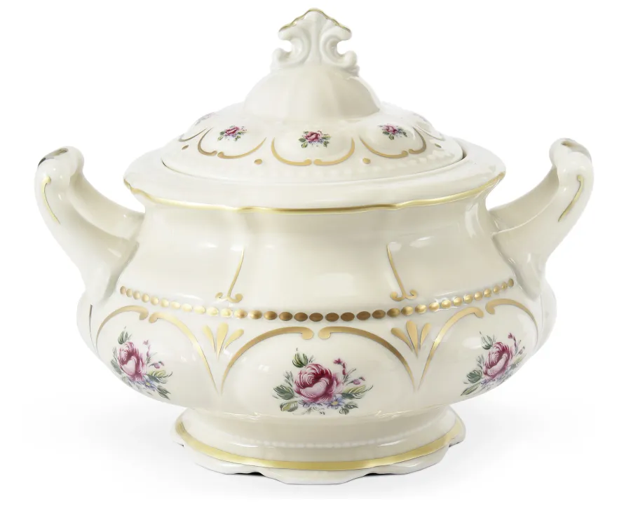 obrazek 2 Stylowa 25-częściowa zastawa obiadowa z porcelany z klasycznej kolekcji Bohemian rose ivory – Leander