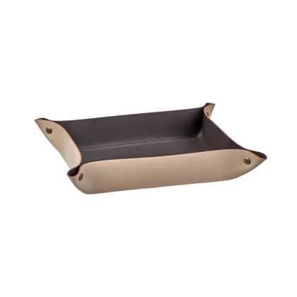 Zdjęcie Niepowtarzalna tacka na drobiazgi w kolorze cappuccino wykonana ze skóry