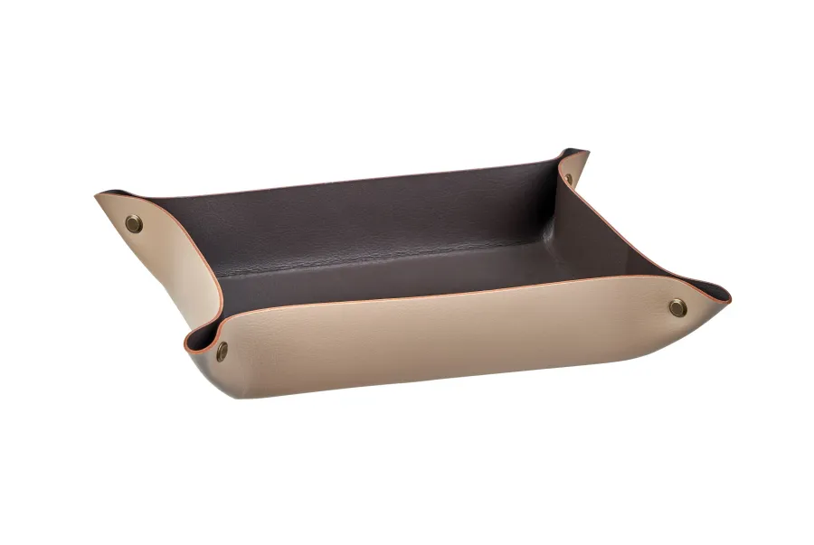 obrazek 1 Niepowtarzalna tacka na drobiazgi w kolorze cappuccino wykonana ze skóry