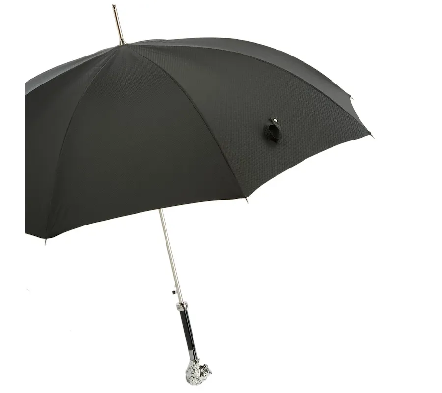 obrazek 9 Piękny stylowy czarny parasol męski z rączką w kształcie srebrnego lwa - Pasotti
