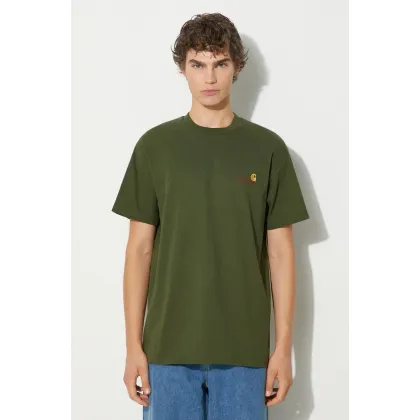 Zdjęcie Carhartt WIP t-shirt bawełniany S/S American Script męski kolor zielony z aplikacją I029956.2BRXX