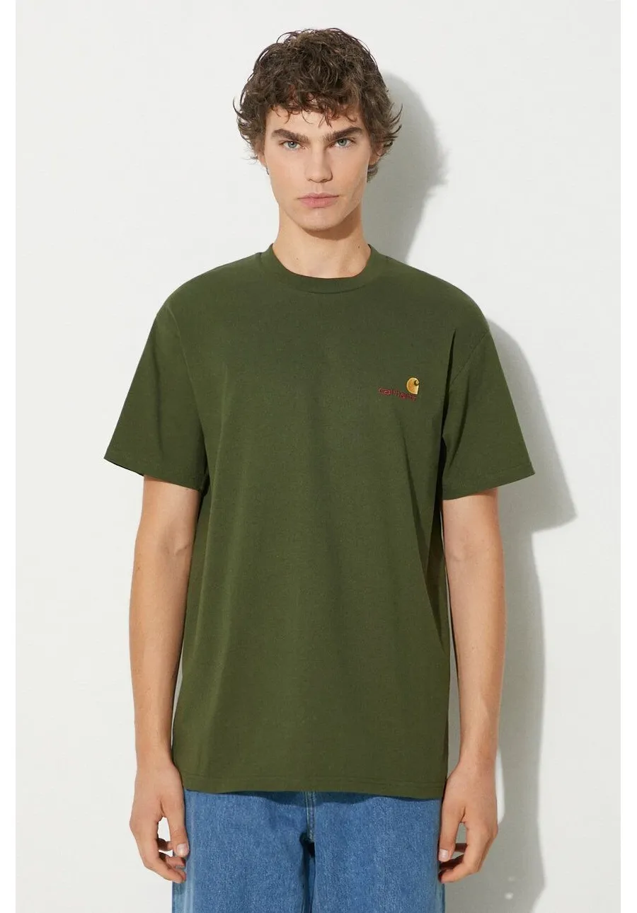 obrazek 1 Carhartt WIP t-shirt bawełniany S/S American Script męski kolor zielony z aplikacją I029956.2BRXX