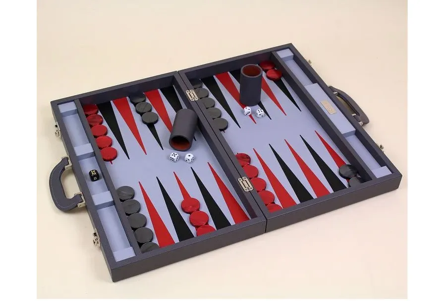obrazek 3 Niezwykły drewniano-skórzany komplet do rozgrywek w Backgammon