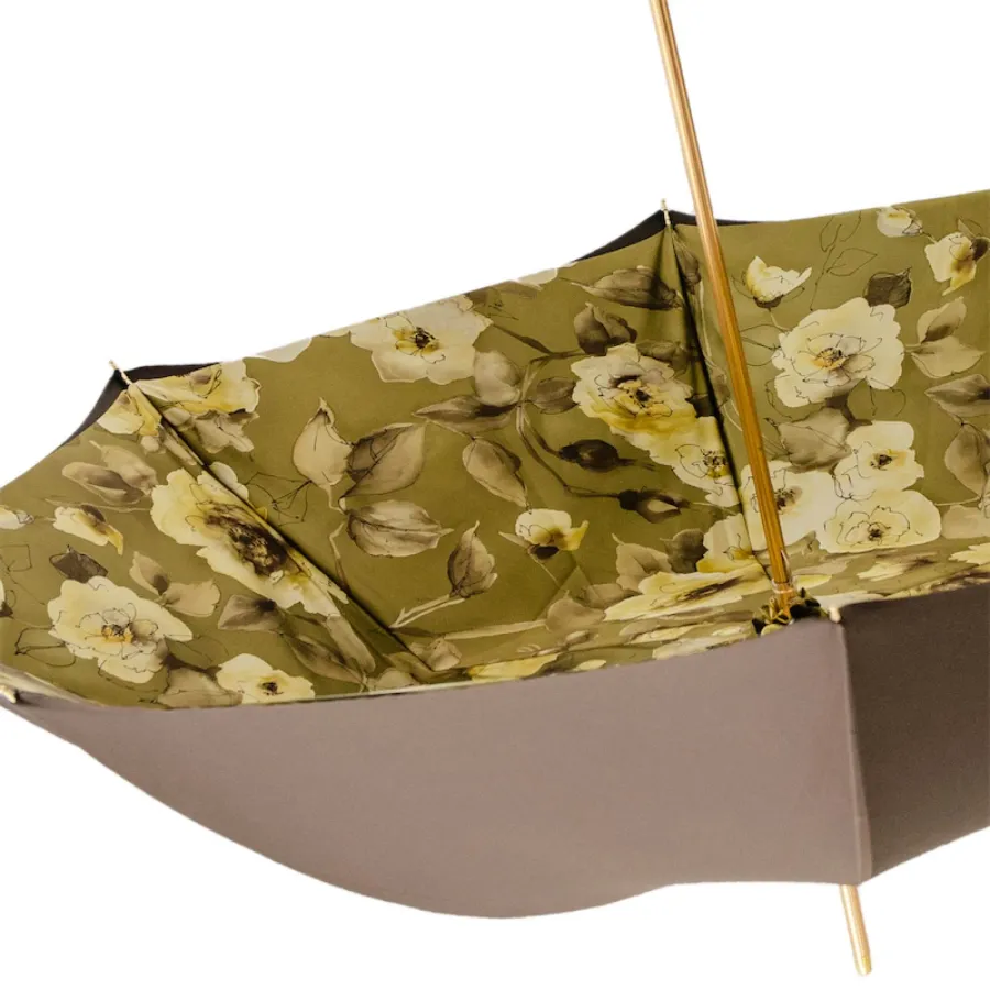 obrazek 5 Stylowy parasol damski w kolorze khaki zdobiony kwiatowym motywem - Pasotti