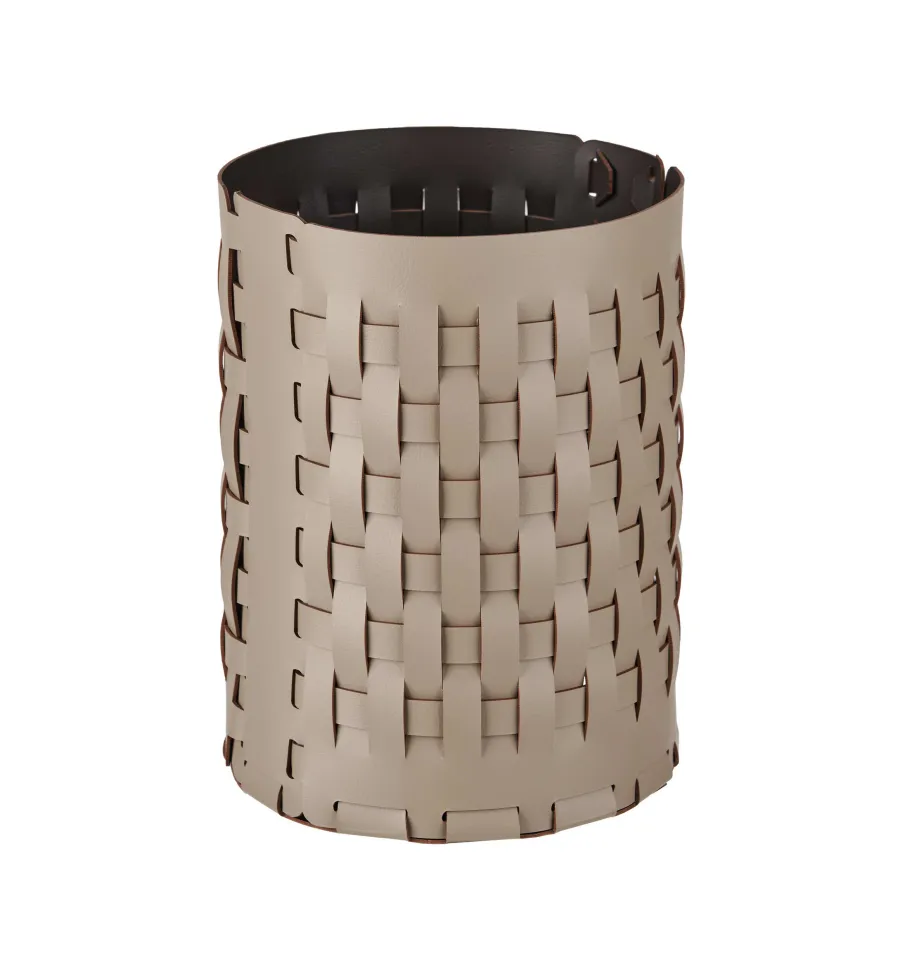 obrazek 1 Piękny skórzany kosz Bottega Ø20xH25 cm w kolorze cappuccino