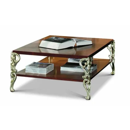 Zdjęcie Prostokątny antyczny stolik kawowy z drewnianym blatem i półką