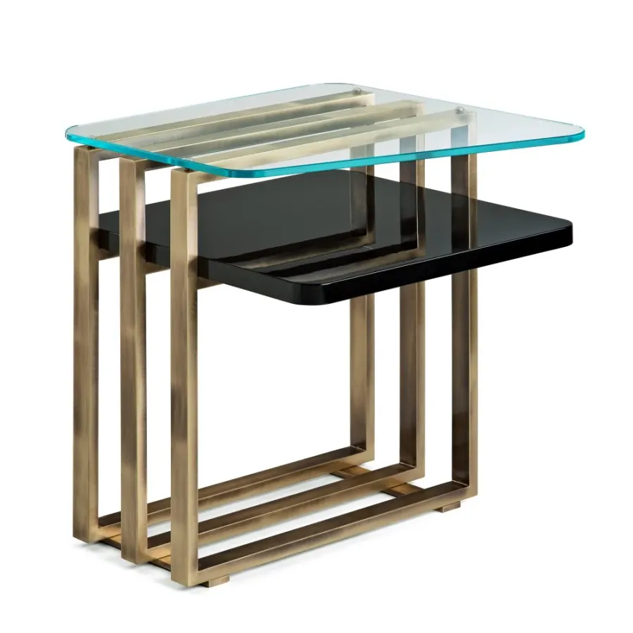 obrazek 3 Kwadratowy stolik z lakierowaną drewnianą półką H.65xL.60xP.60 cm
