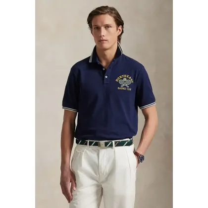 Zdjęcie Polo Ralph Lauren polo bawełniane męski kolor granatowy gładki 710964976