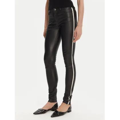 Zdjęcie Serge Pariente Spodnie skórzane Sexy Stretch Thin Strip Czarny Slim Fit