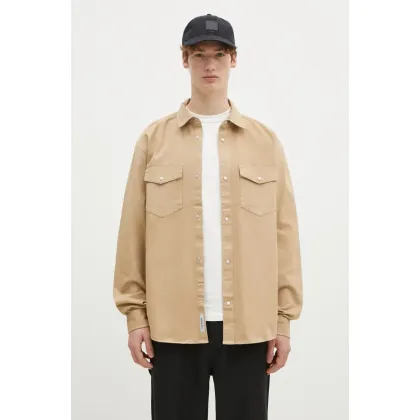 Zdjęcie Carhartt WIP koszula bawełniana Longsleeve Santa Fe Shirt męska kolor beżowy relaxed z kołnierzykiem klasycznym I034384.07EGD