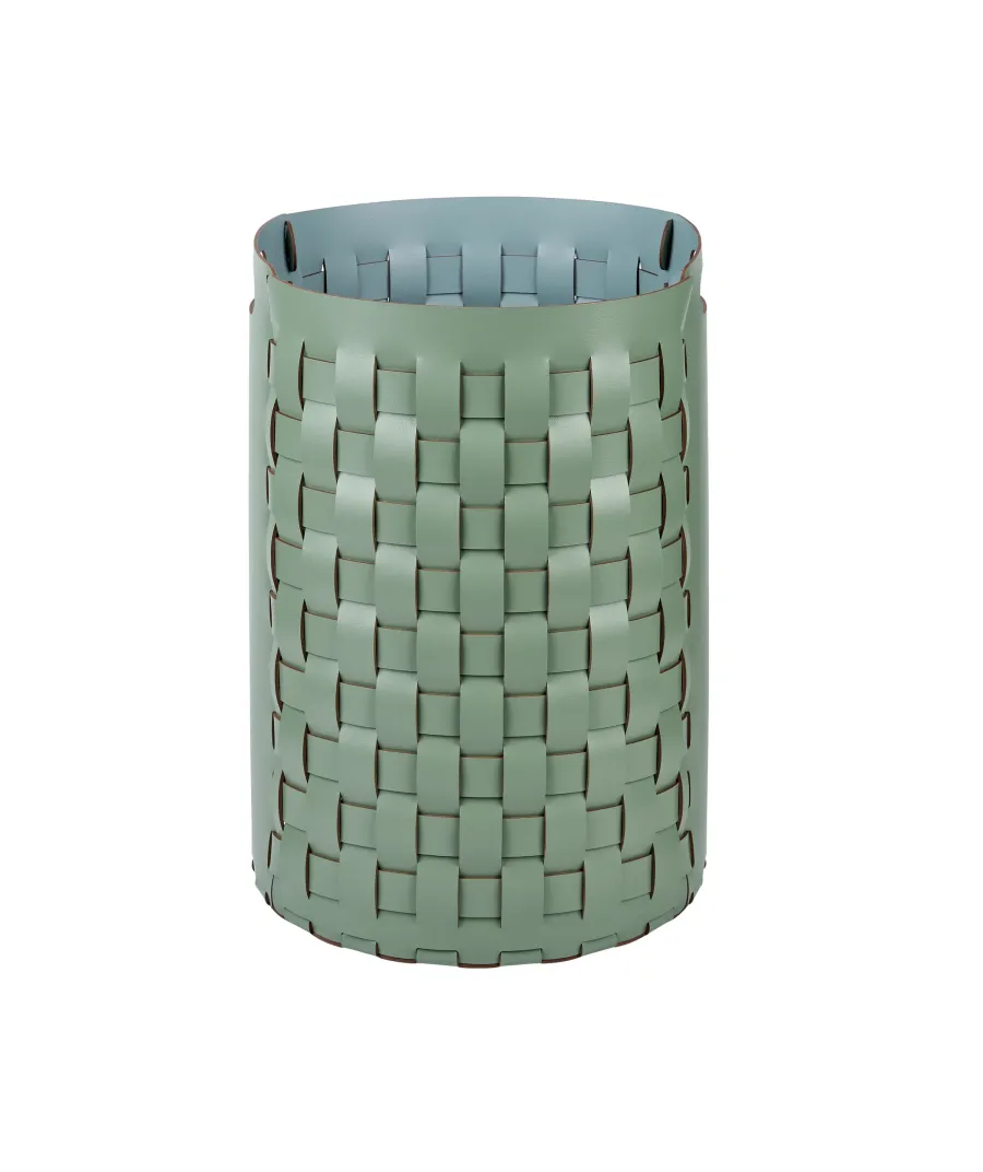 obrazek 1 Kosz Bottega Ø40xH57 cm wykonany z naturalnej skóry w kolorze eukaliptusa