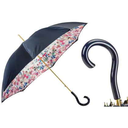 Zdjęcie Stylowy czarny parasol damski zdobiony subtelnym kwiatowym motywem - Pasotti