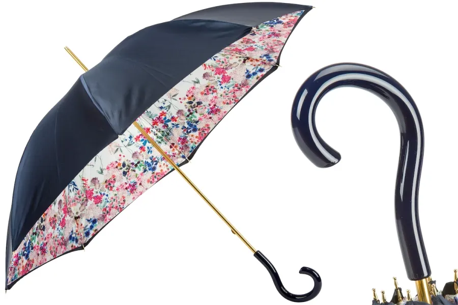 obrazek 1 Stylowy czarny parasol damski zdobiony subtelnym kwiatowym motywem - Pasotti