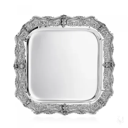 Zdjęcie Stylowa kwadratowa srebrna taca Signature Italy z bogatym zdobieniem - Zaramella Argenti