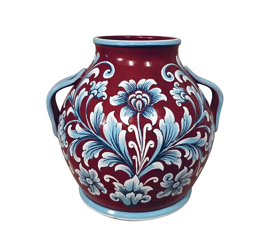obrazek 1 Włoski ceramiczny wazon z pięknym ornamentem na czerwonej glazurze
