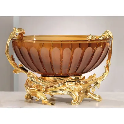 Zdjęcie Grawerowana kryształowa misa z brązu i pozłacaną ramą