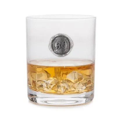 Zdjęcie Elegancki prezent na 30 urodziny - szklanka do whisky z cynowym monogramem z liczbą urodzin