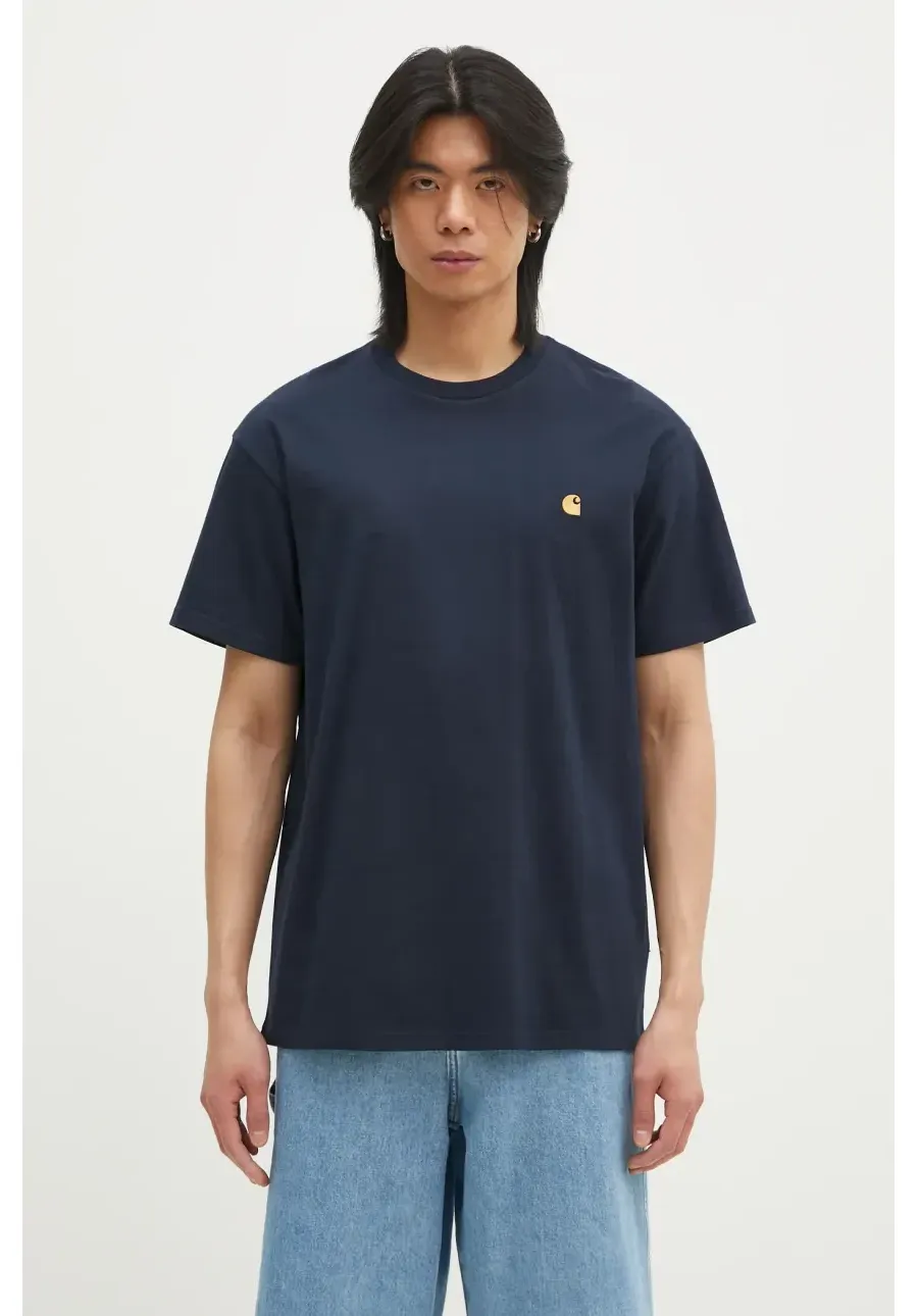 obrazek 1 Carhartt WIP t-shirt bawełniany Chase męski kolor granatowy gładki I026391.2MZXX