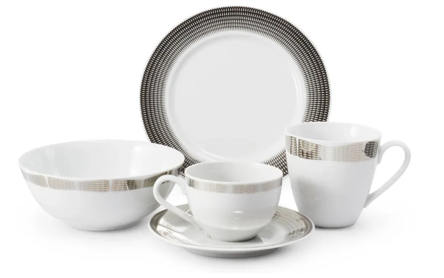 obrazek 1 Nowoczesny 5-elementowy zestaw śniadaniowy z porcelany ze srebrnym zdobieniem z  kolekcji Angel wings – wariant A – Leander