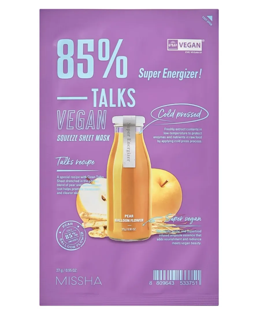 obrazek 1 Missha Talks Vegan Squeeze Maska w płachcie, Super Energizer  27 g
