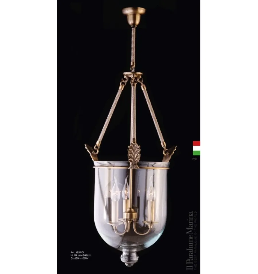 obrazek 1 Piękna stylowa lampa-latarnia z mosiądzu i przezroczystego szkła - Il Paralume Marina