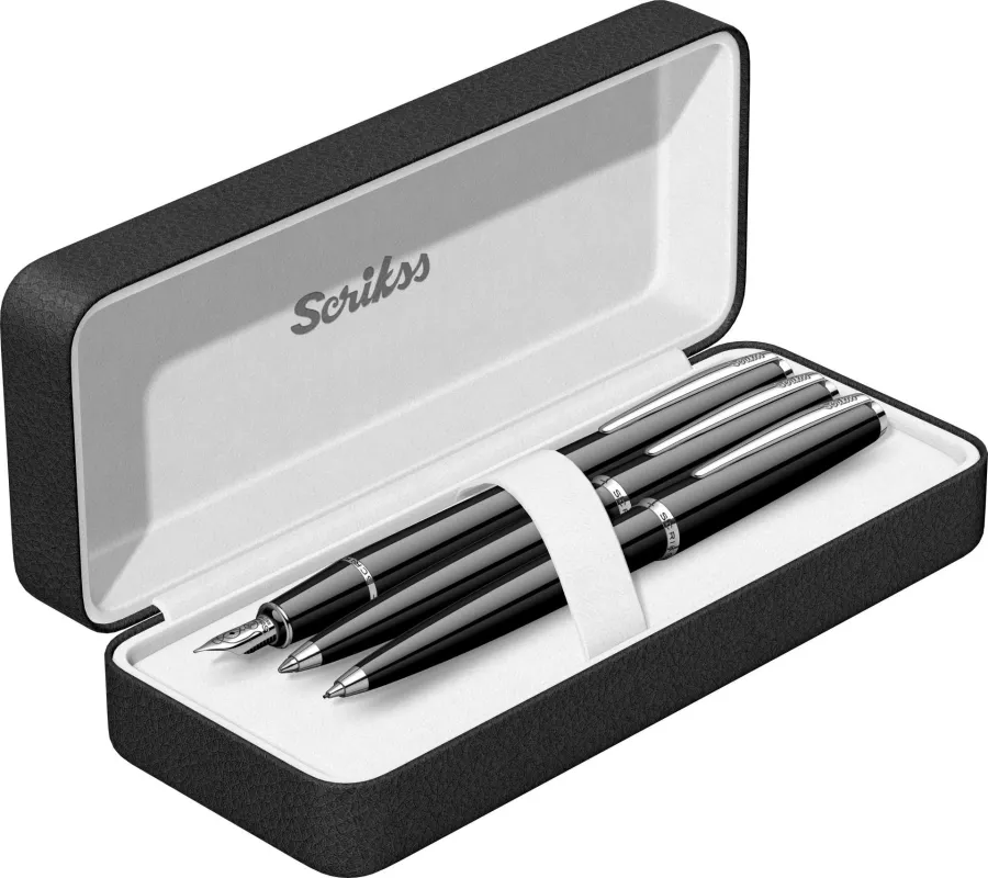 obrazek 5 Czarny zestaw piśmienniczy: pióro wieczne - długopis - ołówek mechaniczny 0.7mm