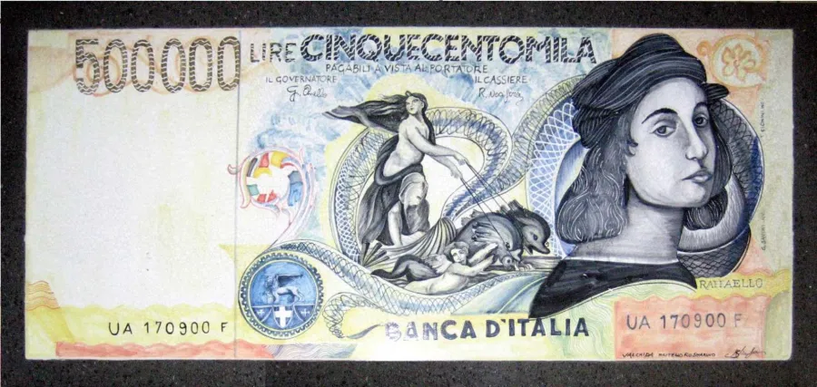 obrazek 1 Oryginalny blat do ogrodu wykonany z lawy wulkanicznej z motywem włoskiego banknotu – Ceramiche Valchida