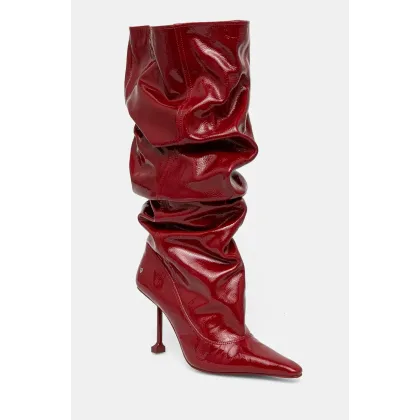 Zdjęcie Naked Wolfe kozaki skórzane Vern damskie kolor czerwony na szpilce Vern Crinkle Patent Leather Red