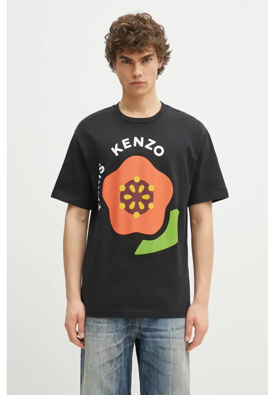 obrazek 1 Kenzo t-shirt bawełniany męski kolor czarny z nadrukiem FF55TS5304SG.99J