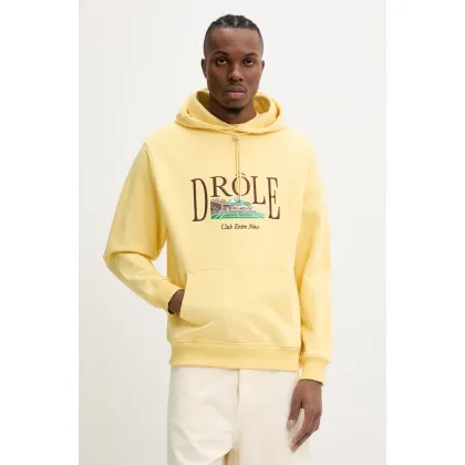 Zdjęcie Drôle de Monsieur bluza bawełniana Le Hoodie Tennis Court męska kolor żółty z kapturem z aplikacją G-HO176-CO127-LYL