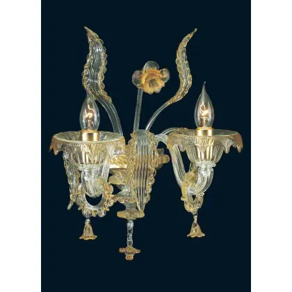 Zdjęcie Dwupunktowa lampa ścienna z kryształu i bursztynowego szkła