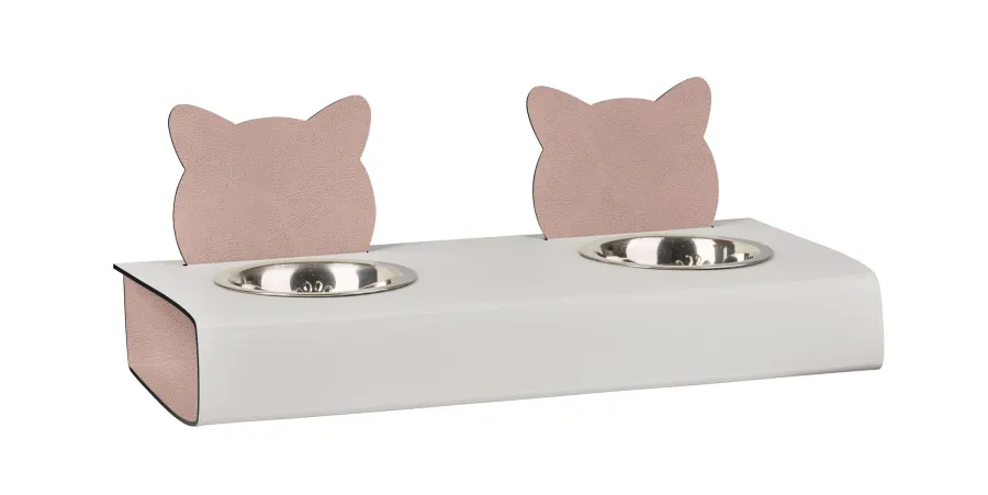 obrazek 1 Wyjątkowy zestaw misek dla kota 40x16xH6 cm w kolorze perłowym