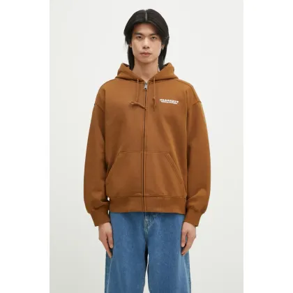 Zdjęcie Carhartt WIP bluza Hooded Runaway Sweat Jacket męska kolor brązowy z kapturem z nadrukiem I034414.2IQ06