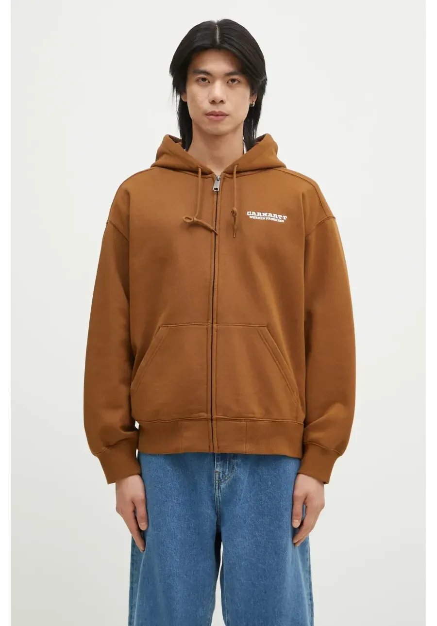 obrazek 1 Carhartt WIP bluza Hooded Runaway Sweat Jacket męska kolor brązowy z kapturem z nadrukiem I034414.2IQ06