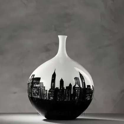 Zdjęcie Ceramiczny obły wazon z malowaną panoramą Nowego Jorku