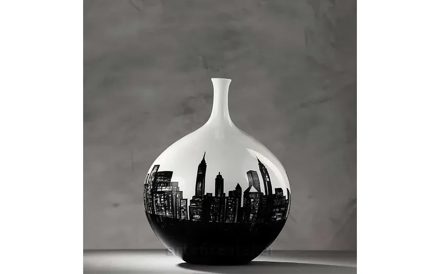 obrazek 1 Ceramiczny obły wazon z malowaną panoramą Nowego Jorku